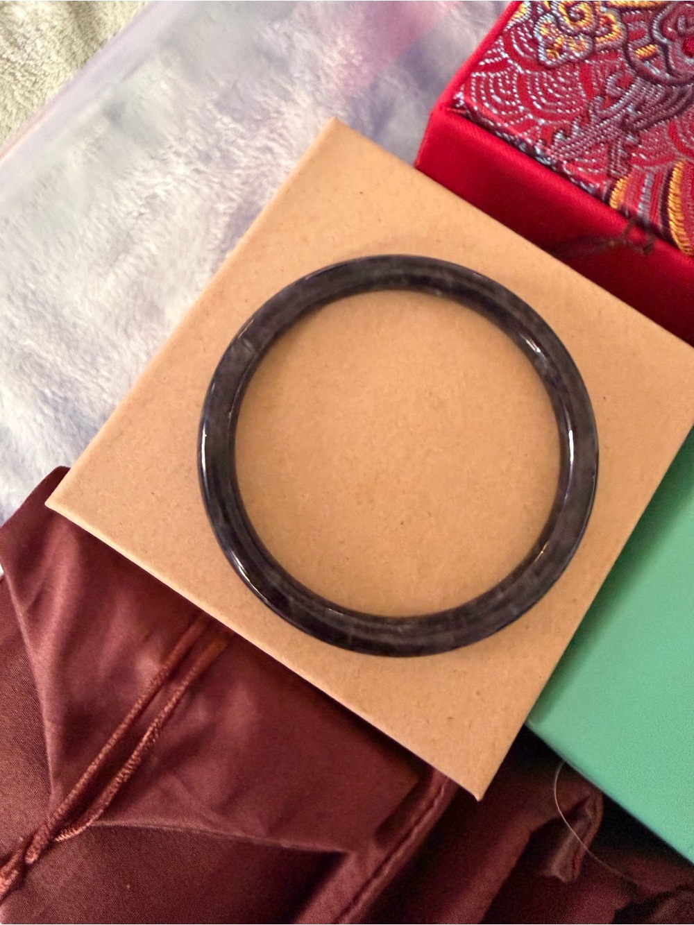 Dark Gray Marble Jade Bangle Bracelet - Women Accessories